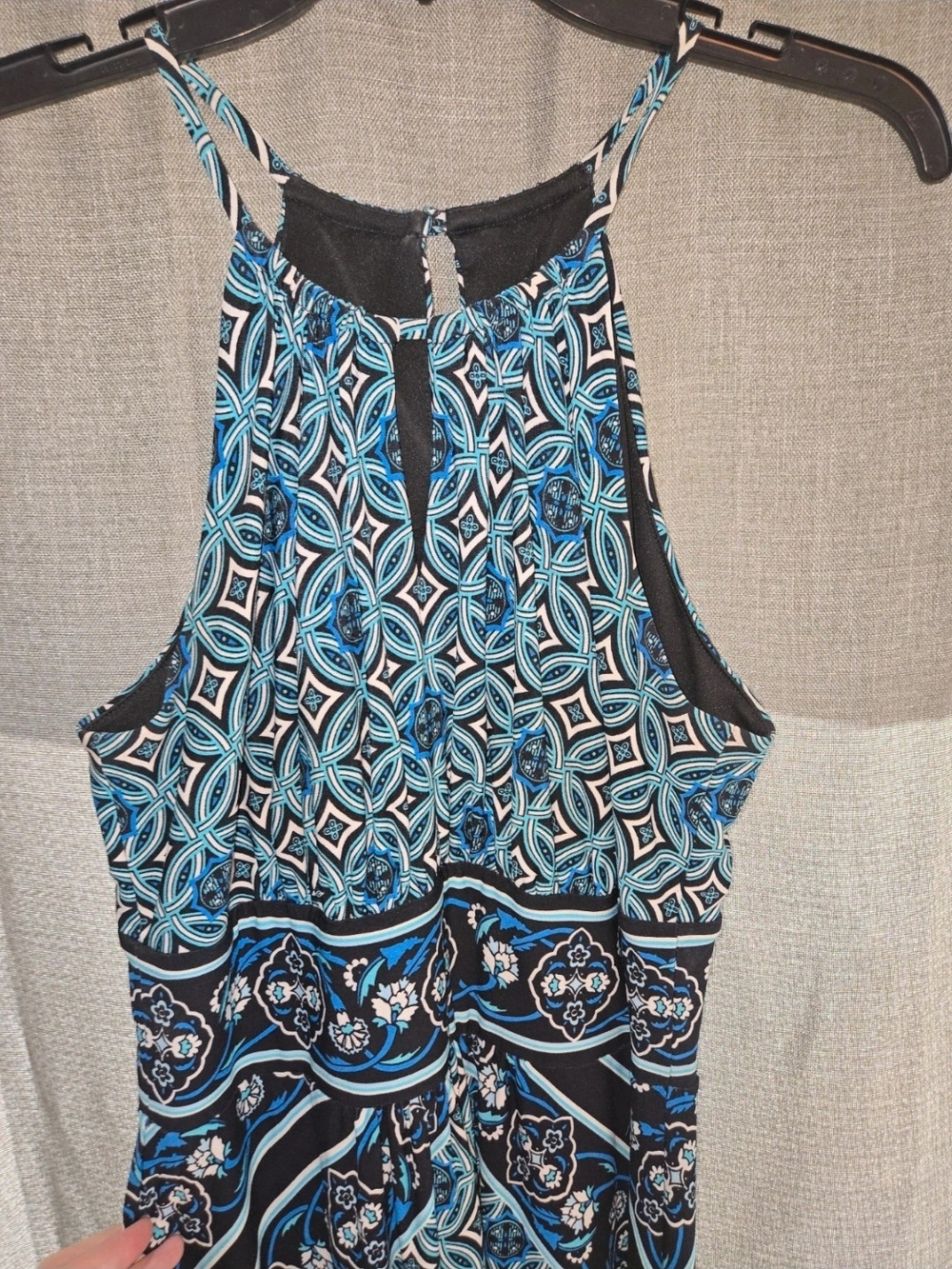 dressbarn Black and Blue Halter-Style Printed Dress